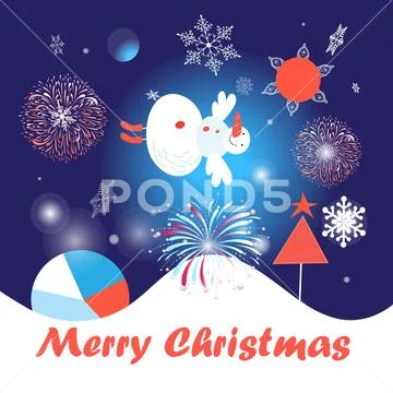 Greeting card with snowman and snowflakes Stock Illustration
