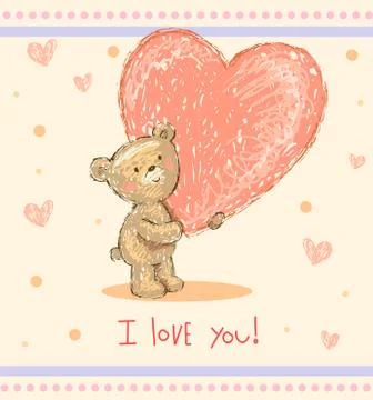 Greeting card with teddy bear Stock Illustration