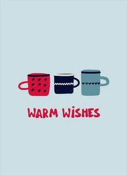 Greeting card template. Cups with hot drink, hand lettering. Christmas, New.. Stock Illustration