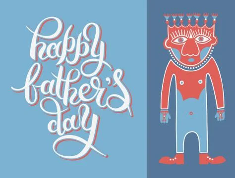 Greeting card template for Father Day with hand lettering inscri Stock Illustration