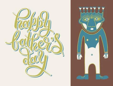 Greeting card template for Father Day with hand lettering inscri Stock Illustration