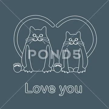 Greeting card of two cats with heart shaped tails ~ Clip Art #103033879