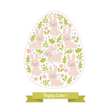 Greeting card white Easter bunny in the egg. Stock Illustration