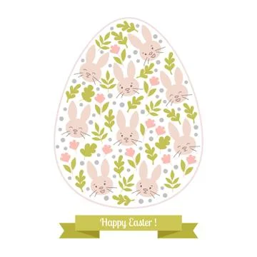Greeting card white Easter bunny in the egg. Stock Illustration