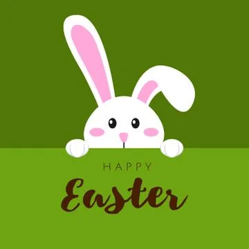 Greeting card with white Easter rabbit. Funny bunny in flat style. Easter Bunny Stock Illustration
