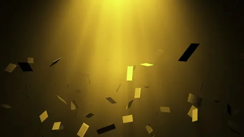 Greeting cards falling from above in the rays of yellow light Stock Footage 284485817