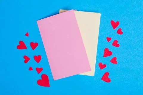 Greeting cards lying on the background Stock Photos