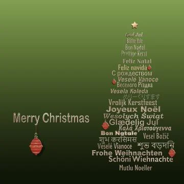 Greeting Christmas card with multi languages words Merry Christmas Stock Illustration