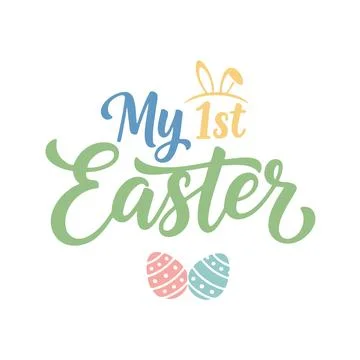 Greeting design features my first easter lettering with eggs and rabbit ears Stock Illustration