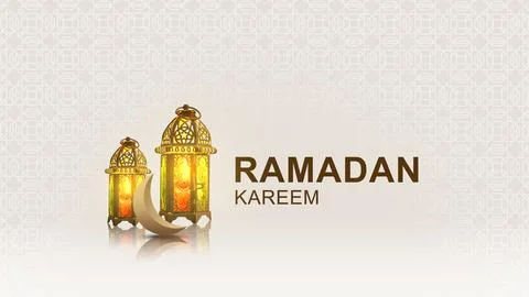 Greeting design for Ramadan Kareem featuring two ornate golden lanterns glo.. Foto stock