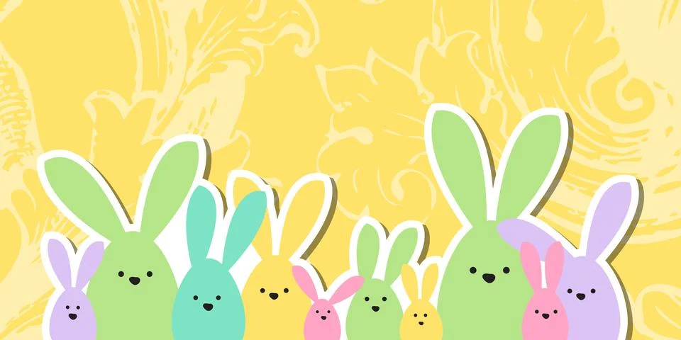 Greeting Easter card, colorful easter bunny family on historical floral bac.. Stock Illustration
