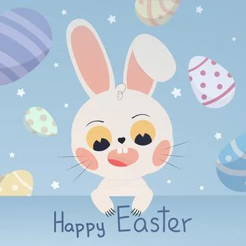 Greeting Easter card with holiday bunny and Easter eggs - Vector Stockillustratie