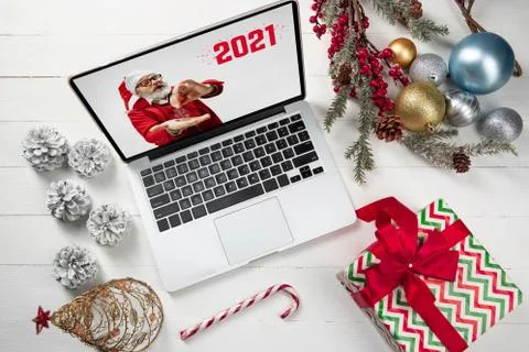 Greeting flyer for ad. Concept of Christmas, 2021 New Year's, winter mood Stock Photos