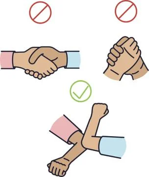 Greeting hit your elbow. Elbow bump. Safe greetings. Methods to prevent transmis 库存插图