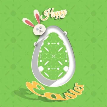 Greeting poster for Happy Easter holiday with green egg cut from paper, pee.. Stock Illustration