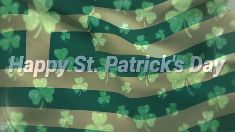 Greeting text appearing and starting banner rippling, shamrocks drifting, Stock Footage 329812652