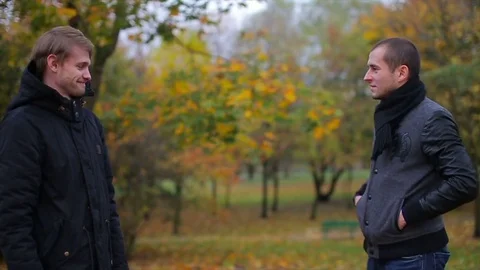Greeting two friends in the park Video stock 73907550