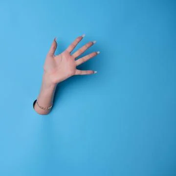 A greeting, a wave, or a high five. A beautiful female hand with a manicure Stock-Fotos