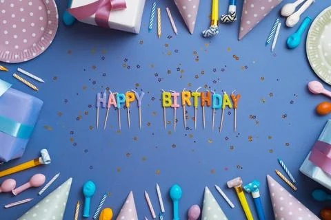 Greeting words surrounded by birthday elements Stock Photos
