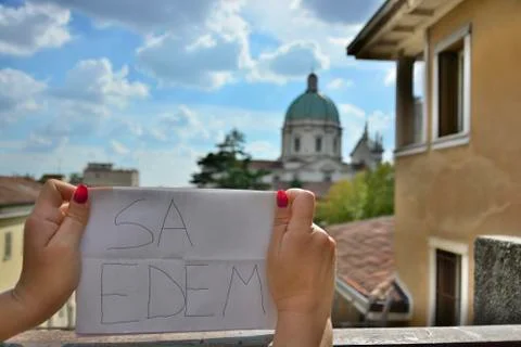 Greetings from Brescia in dialect Stock Photos