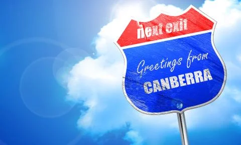 Greetings from canberra, 3D rendering, blue street sign Illustrazione stock