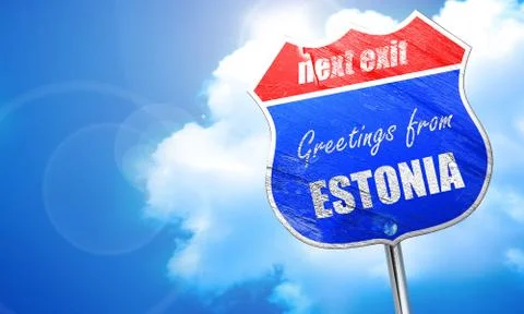 Greetings from estonia, 3D rendering, blue street sign Stock Illustration