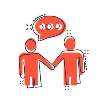 Greetings gesture icon in comic style. People handshake cartoon vector illust Stock Illustration