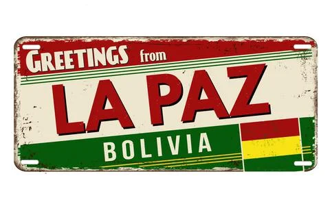 Greetings from La Paz vintage rusty metal plate Stock Illustration