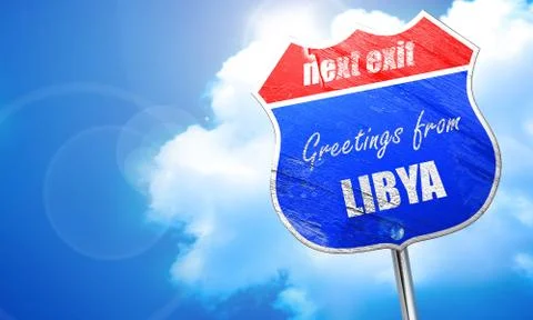 Greetings from libya, 3D rendering, blue street sign Stock Illustration