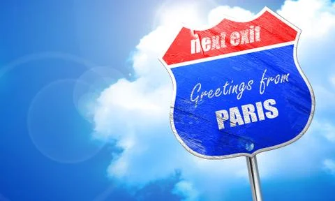 Greetings from paris, 3D rendering, blue street sign Illustrazione stock