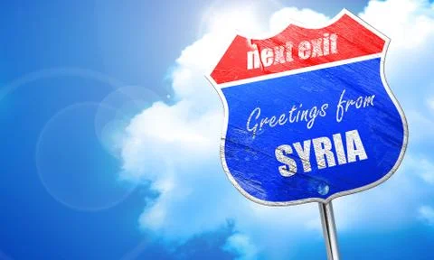 Greetings from syria, 3D rendering, blue street sign Stock Illustration