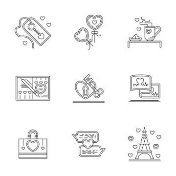 Greetings for Valentines Day line vector icons Stock Illustration