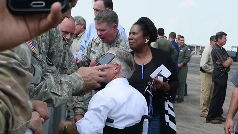 Greg Abbott talking to the military members - 2017 Stock Footage 84724352