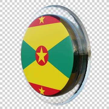 Grenada 3d illustration flag on pole. Wood flagpole Stock Illustration