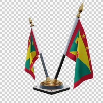 Grenada 3d illustration flag on pole. Wood flagpole Stock Illustration