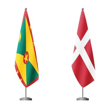Grenada and Denmark flags on flagpoles for official ceremonies and meetings Stock Illustration