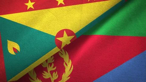 Grenada and Eritrea two flags textile cloth, fabric texture Stock Illustration