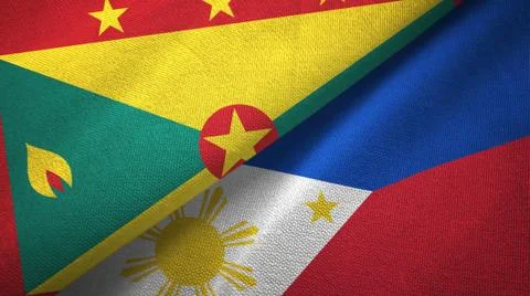 Grenada and Philippines two flags textile cloth, fabric texture Illustrazione stock