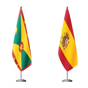 Grenada and Spain flags on flagpoles for official ceremonies and meetings Stock Illustration