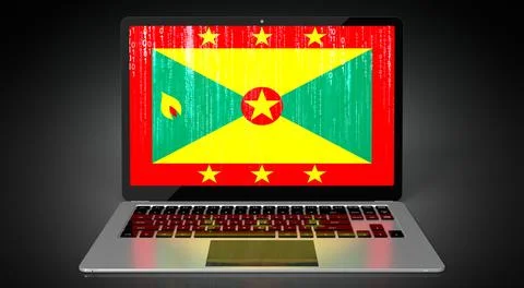 Grenada - country flag and binary code on laptop screen Stock Illustration