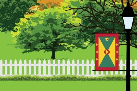 Grenada Day Trees Lamp Vector Illustration Stock Illustration