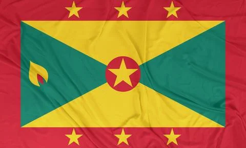 Grenada Dynamic Flag Motion with Intense Wind Waves Stock Photos