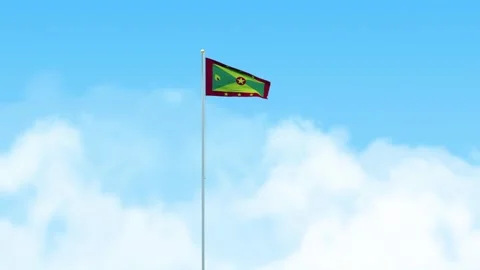 Grenada Flag 3D Render Animation Waving on Pole with Blue Sky Video stock 332962143