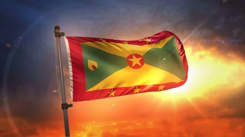 Grenada Flag Backlit At Beautiful Sunrise Loop Slow Motion 4K Stock Footage 76409185