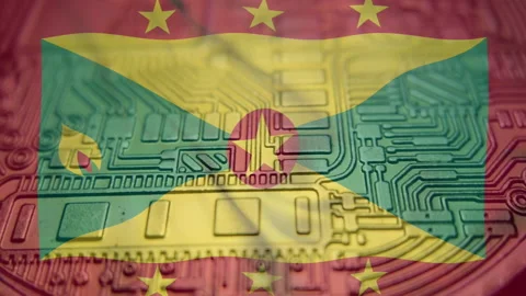 Grenada flag with Bitcoin Cryptocurrency Stock Footage 167919148