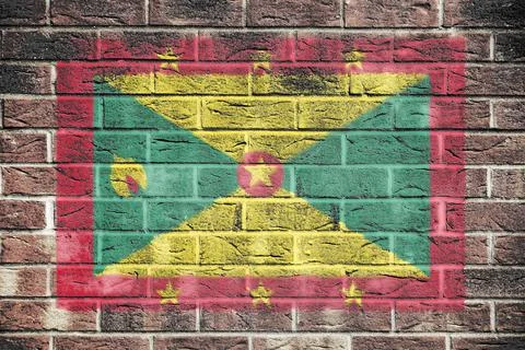 Grenada flag on brick wall Stock Illustration