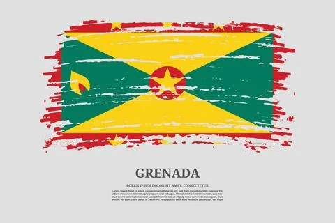 Grenada flag with brush stroke effect and information text poster, vector Illustration