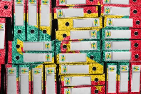 Grenada Flag Colors Folder Stack, Bureaucracy and Government Administration 库存照片