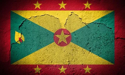 Grenada flag on cracked wall Stock Photos