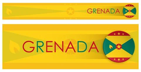 Grenada flag horizontal web banner in modern neomorphism style. Webpage Gre.. Stock Illustration